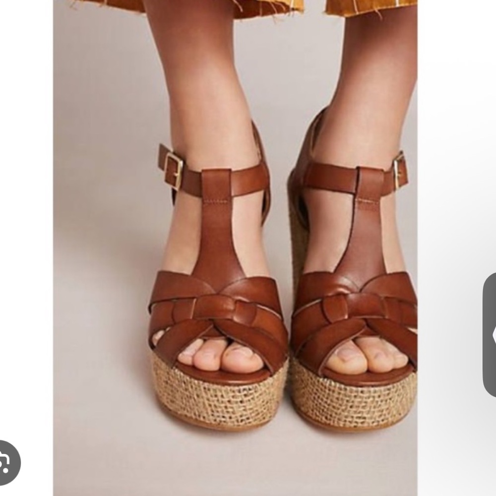Anthropologie Tan Leather Espadrilles